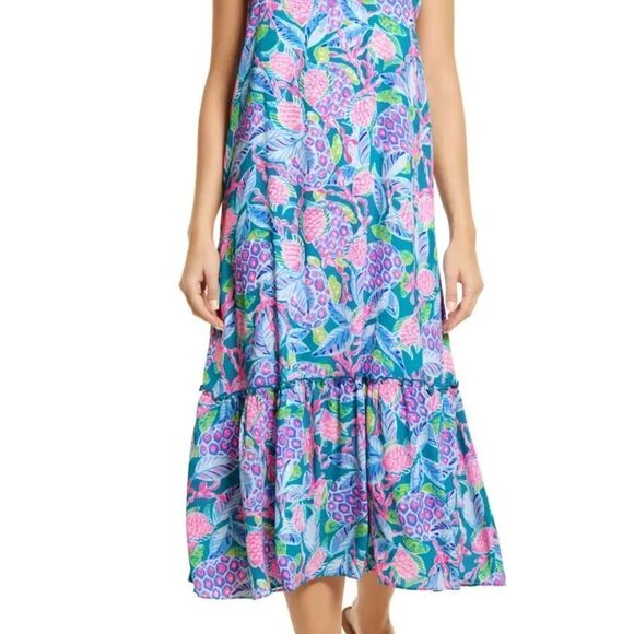 LILLY PULITZER ❀ Winni Midi Dress Maldives Green Turtle Wave (S) NWT - Picture 2 of 9